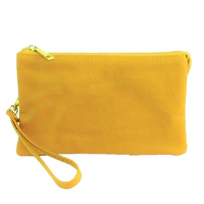 9065- YELLOW PU LEATHER TRI POCKET CLUTCH / CROSS BODY BAG